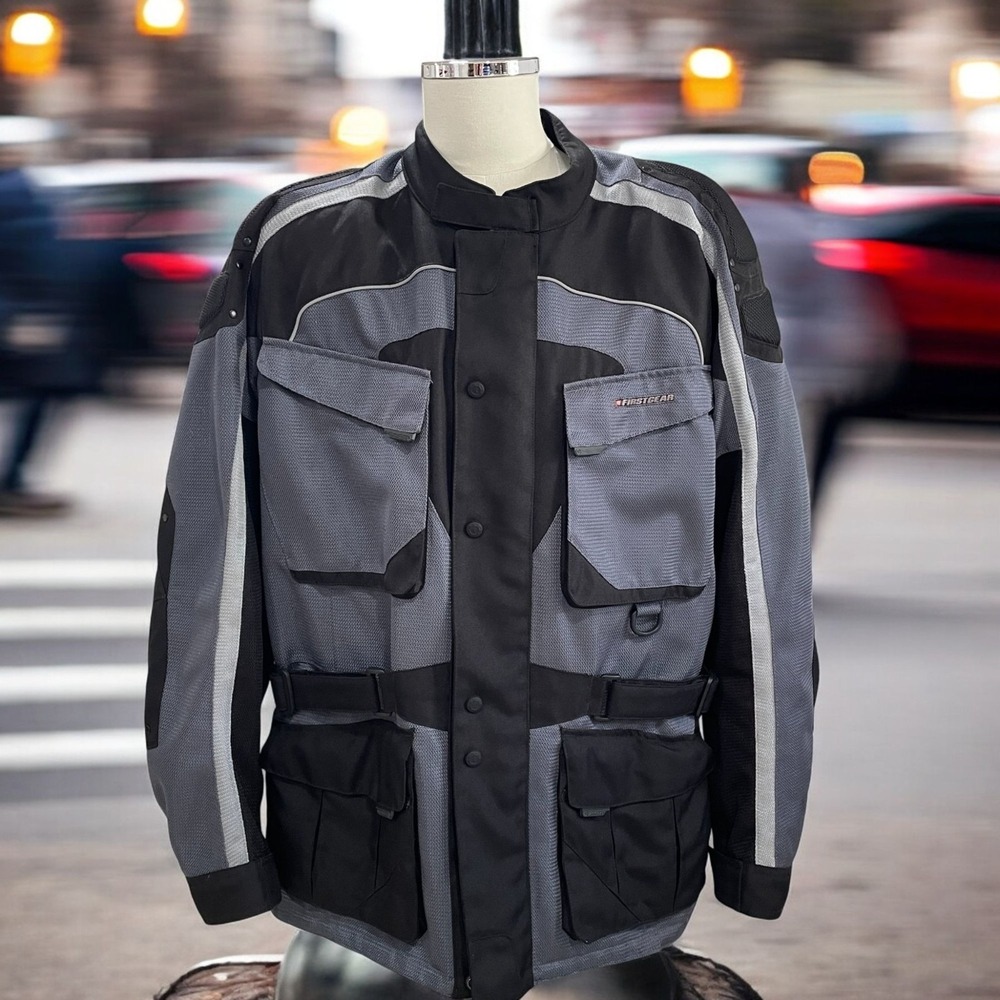 FirstGear Black Gray Mesh Motorcycle Jacket Touring Armor Biker Moto Riding‎ XL